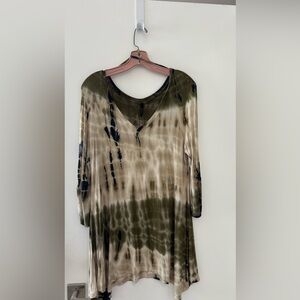 Cato Olive and Navy Tie-Dye Long Sleeve Top